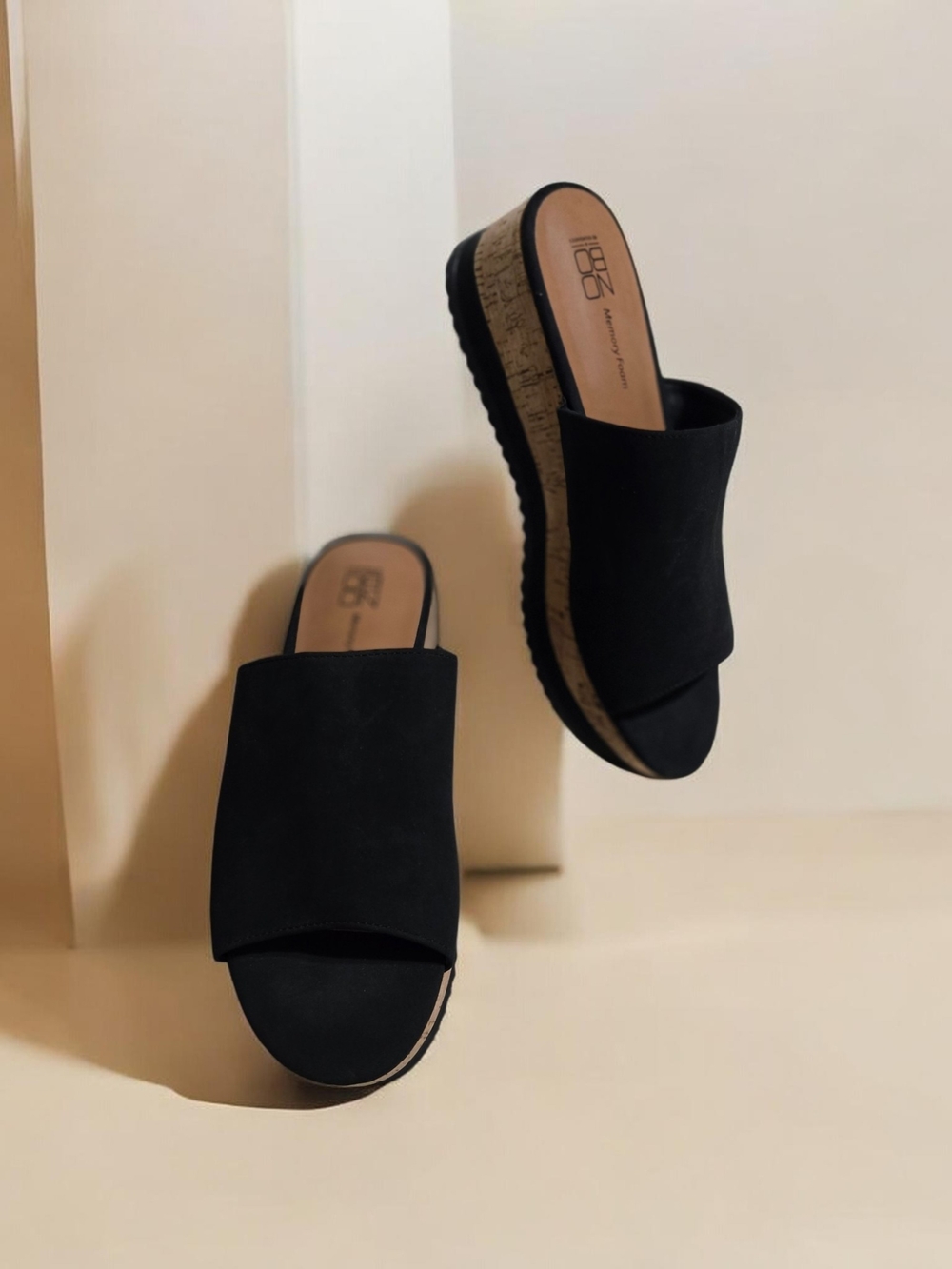 Women's Black Slide Wedge Sandals -by No Boundries Size 7 1/2 NWOB